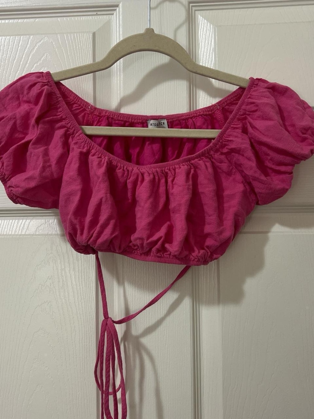 Tie-Front Puff Sleeve Crop Top in Hot Pink